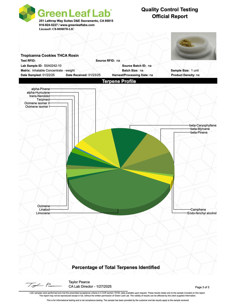 THCa Cold Cure Live Rosin - Tropicanna Cookies